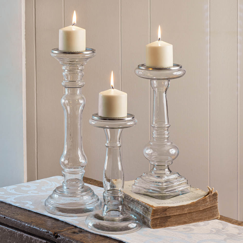 Set of Three Glass Candle Holders