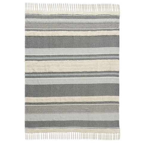Coastal Striped Throw Blanket with Fringe - Shackteau Interiors, LLC