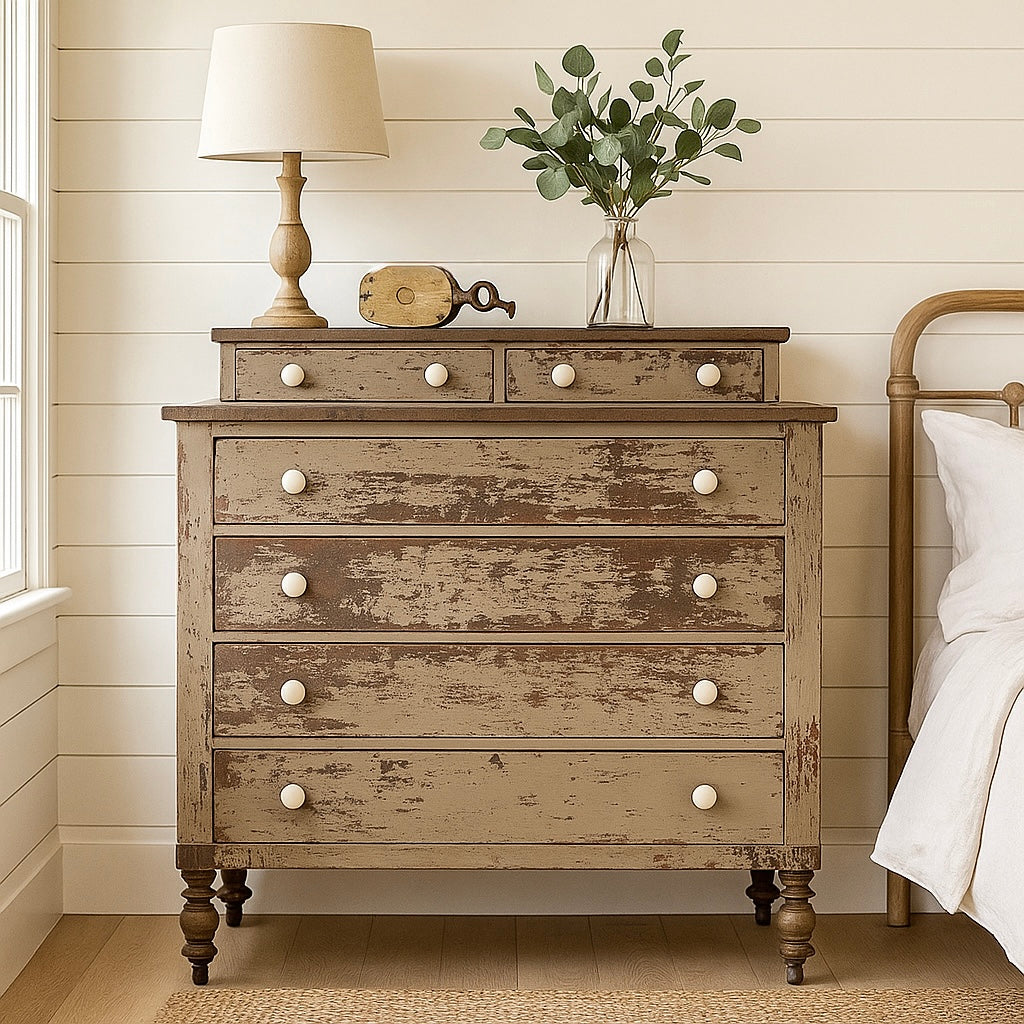 brown dresser with white knobs Middletown Heirloom Solid Wood Dresser – theruralart.com main image 0