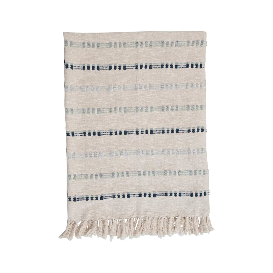 Woven Cotton Embroidered Throw Blanket - Shackteau Interiors, LLC
