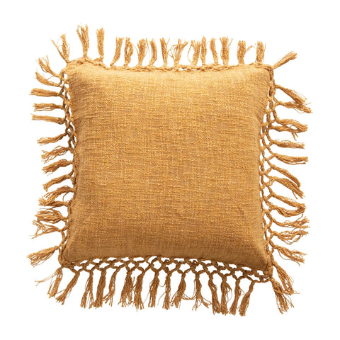 Yellow Crochet and Fringe Pillow - Shackteau Interiors, LLC