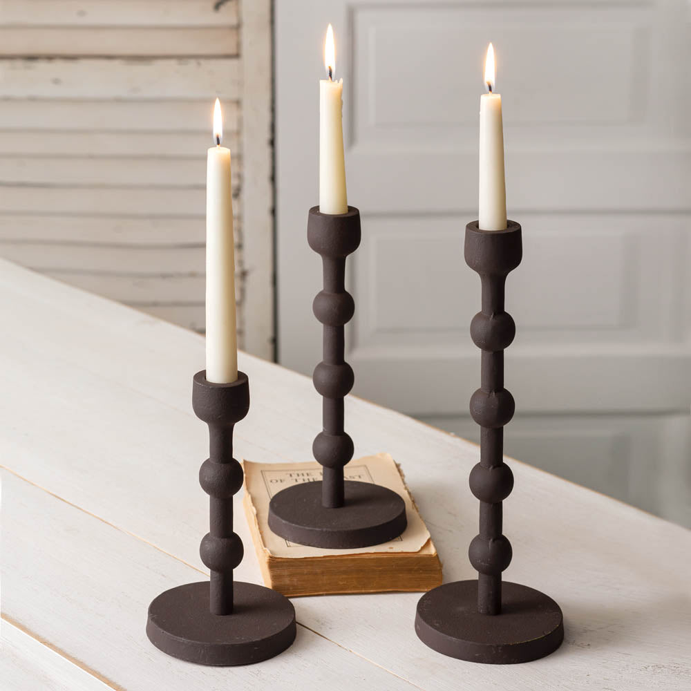 Set of Three Tapered Metal Candle Holders