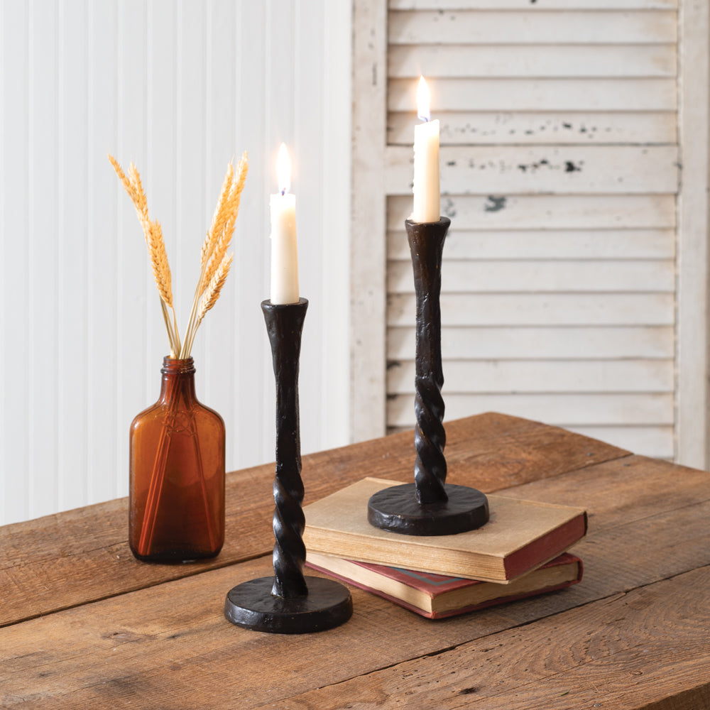 Set of Two Twisted Tapered Candle Holders - Shackteau Interiors, LLC