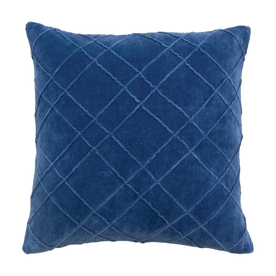 Blue Cotton Velvet Pillow - Shackteau Interiors, LLC