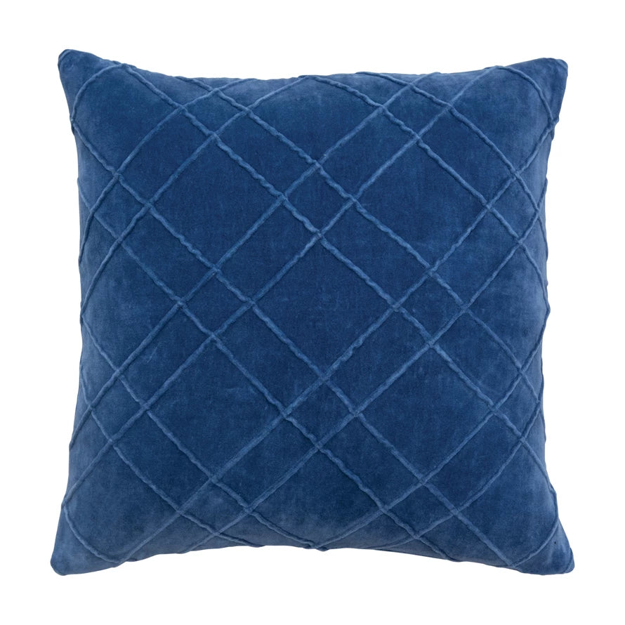 Throw Pillow Cotton Velvet Blue with Piped Pattern 18 Square